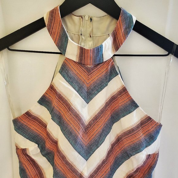 Crystal Sky White and Multi Colored Stripped Halter Back Zip-Up Romper Size S - Picture 2 of 16